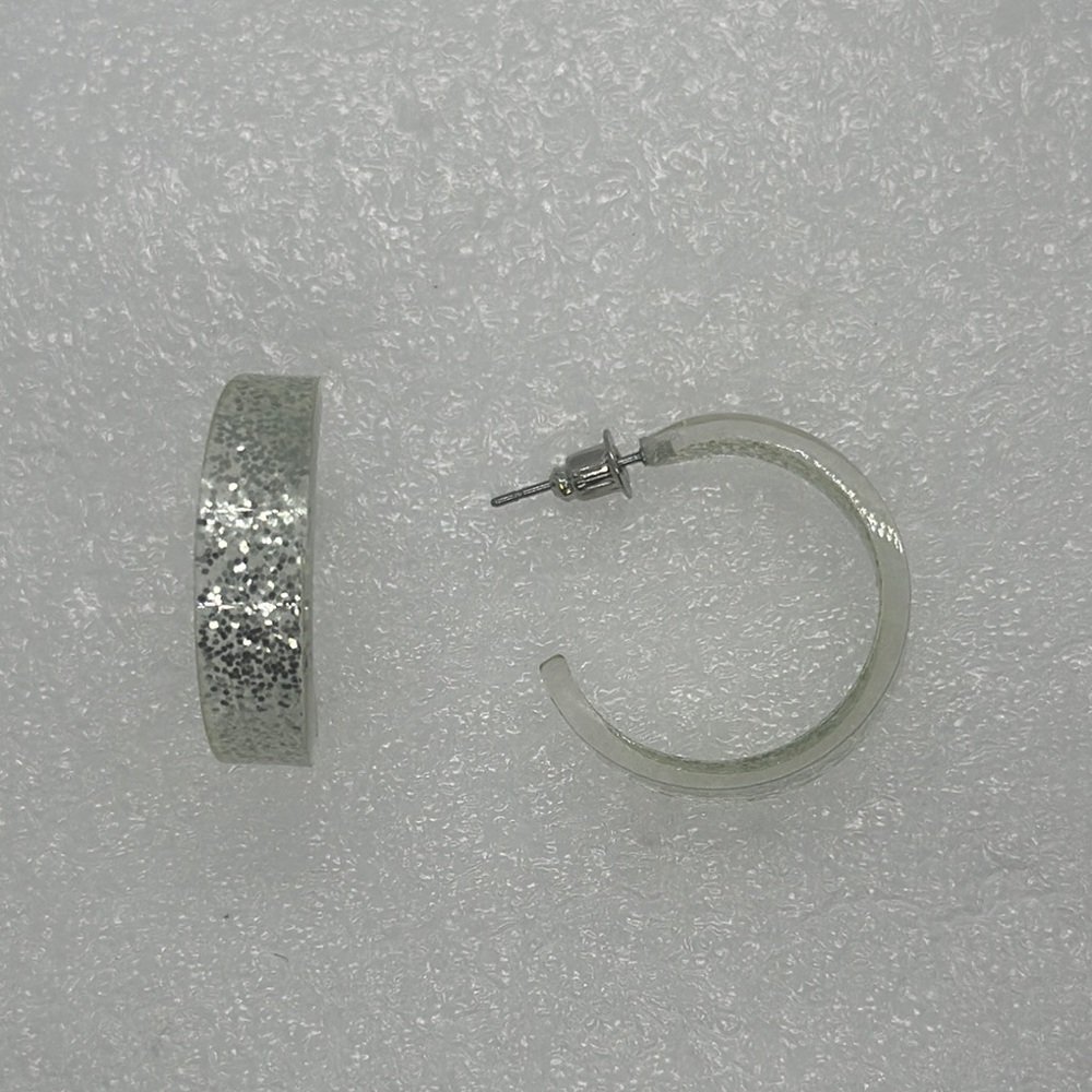 Sparkly Silver Glitter Hoop Earrings - Acrylic/Plastic -Lightweight